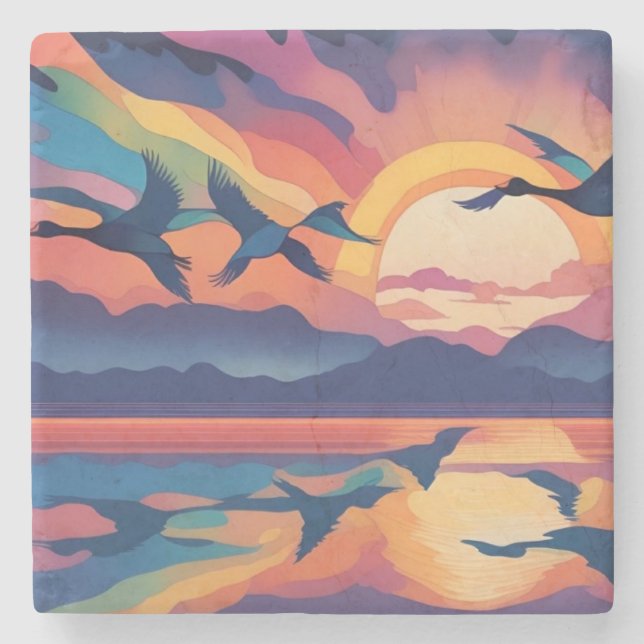 Geese Over Water Stone Coaster (Front)