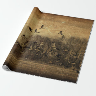 Geese Vintage Antique Sepia Texture Decoupage Wrapping Paper