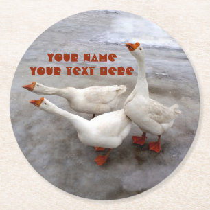 Geese white round paper coaster