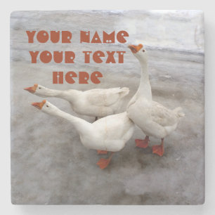 Geese white stone coaster