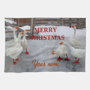 Geese white   tea towel