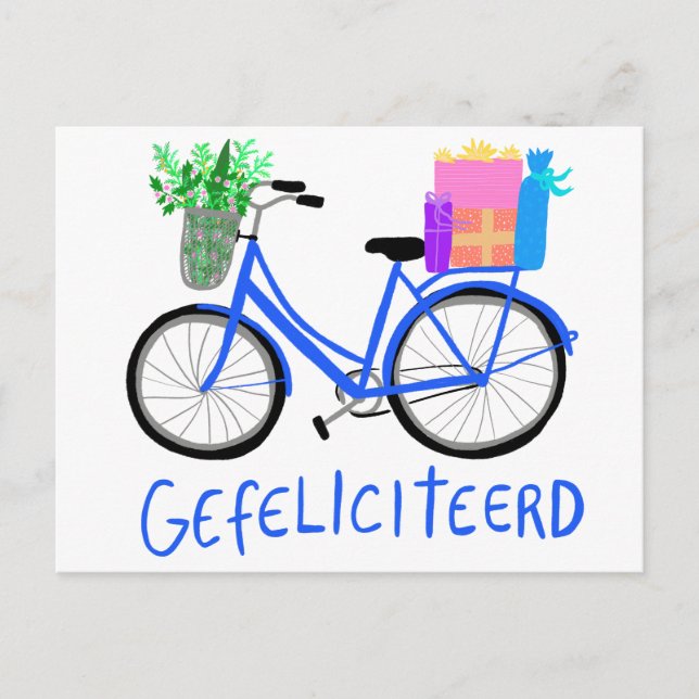 GEFELICITEERD Cute Blue Bicycle Custom BDAY Postcard (Front)
