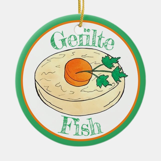Gefilte Fish Jewish Holidays Shabbat Passover Food Ceramic Tree Decoration (Front)