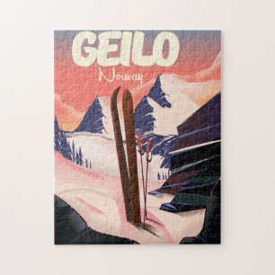 Geilo Norway beautiful ski poster. Jigsaw Puzzle