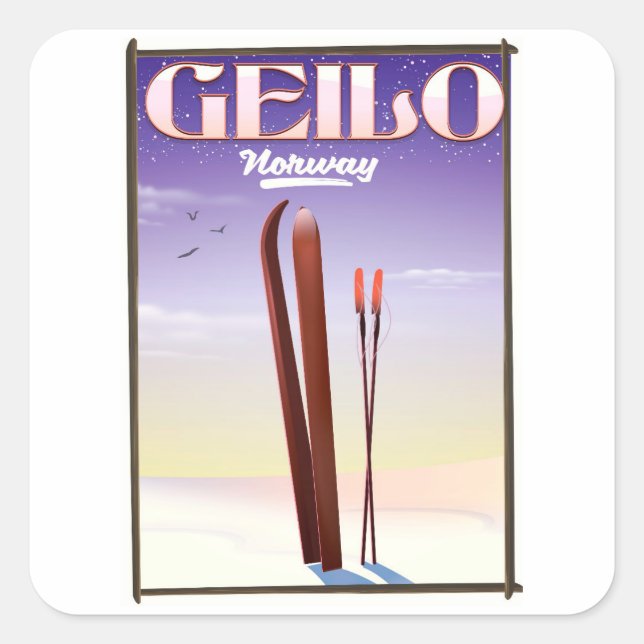 Geilo , Norway ski travel poster Square Sticker (Front)