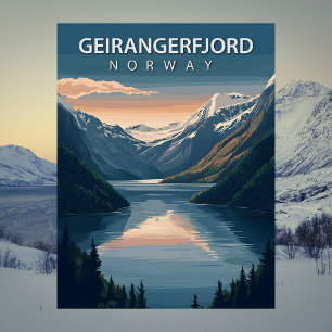 Geirangerfjord Norway Snowy Mountains Travel Postcard