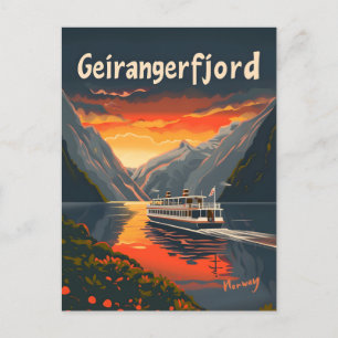 Geirangerfjord Norway vintage art Postcard