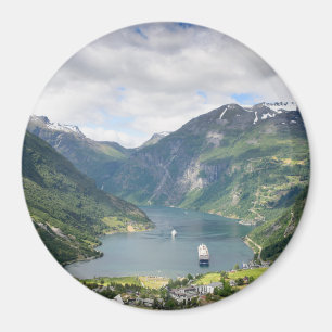 Geirangerfjord view in Norway round magnet