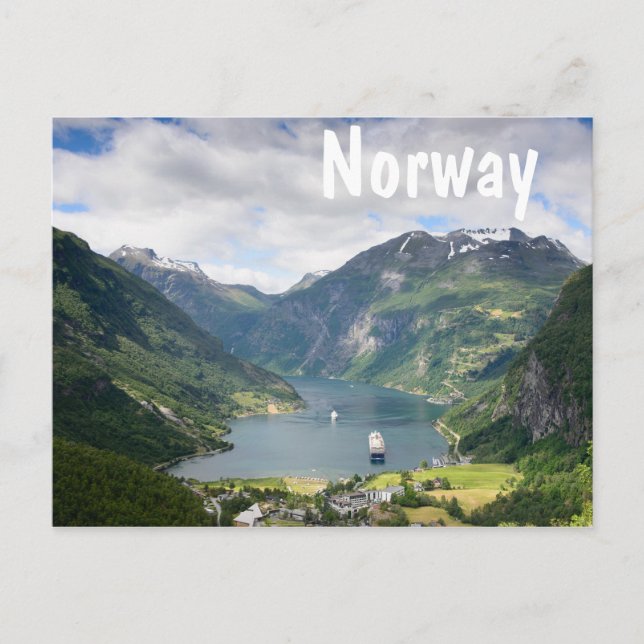 Geirangerfjord white text postcard (Front)