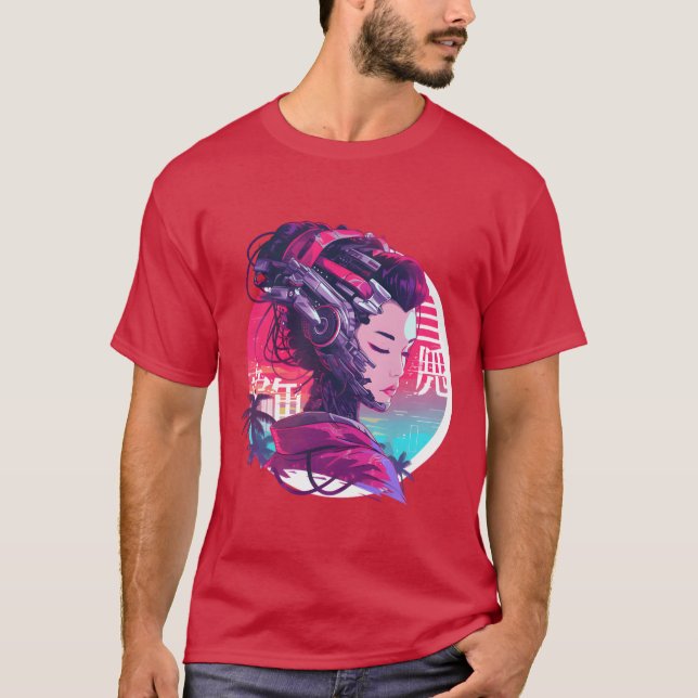 Geisha 80s Cyborg Lady girl T-Shirt (Front)
