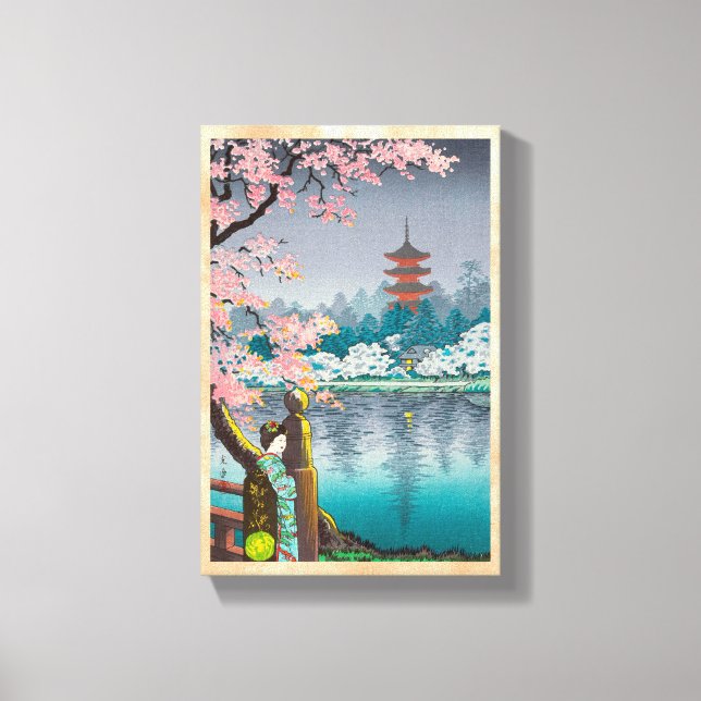 Geisha and Cherry Tree, Ueno Park japanese scenery Canvas Print (Front)