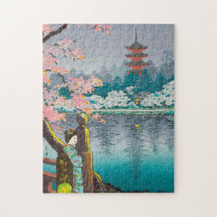 Geisha and Cherry Tree Ueno Park japanese scenery Jigsaw Puzzle