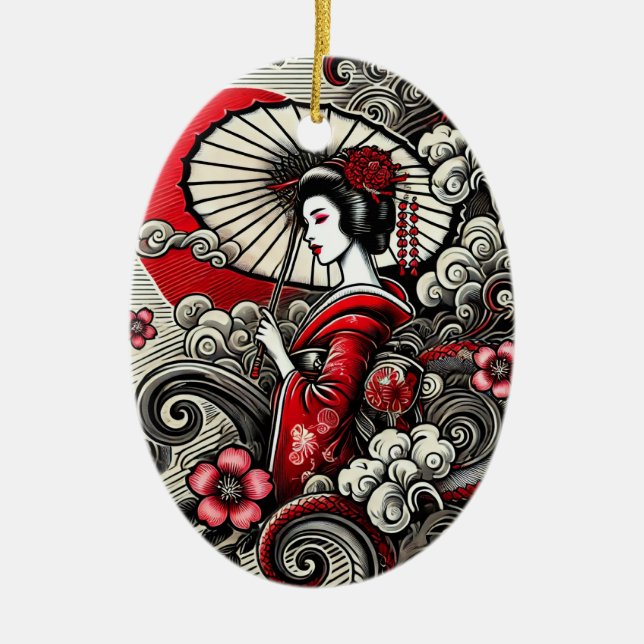 Geisha Art Ceramic Ornament - Japanese Elegance (Front)