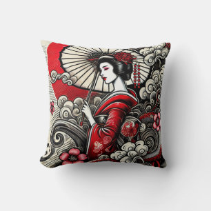 Geisha Art Throw Pillow - Japanese Elegance