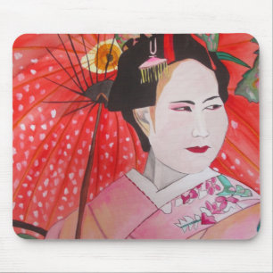 Geisha art with Red Umbrella Mouse Mat
