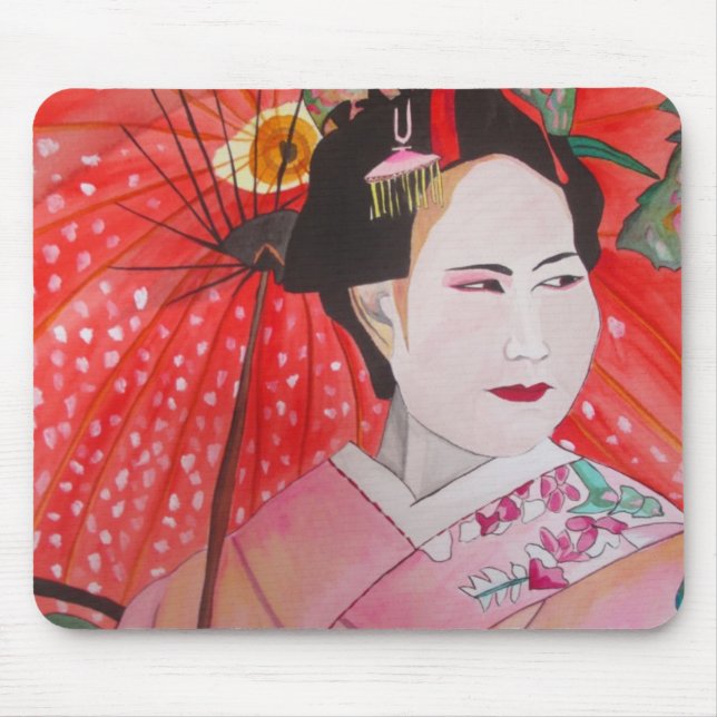 Geisha art with Red Umbrella Mouse Mat (Front)