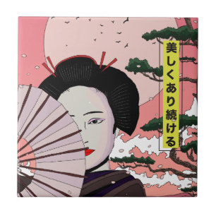 Geisha Be Beautiful Japanese manga style Japanese Tile