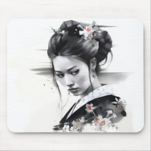 Geisha Black Ink Mouse Mat