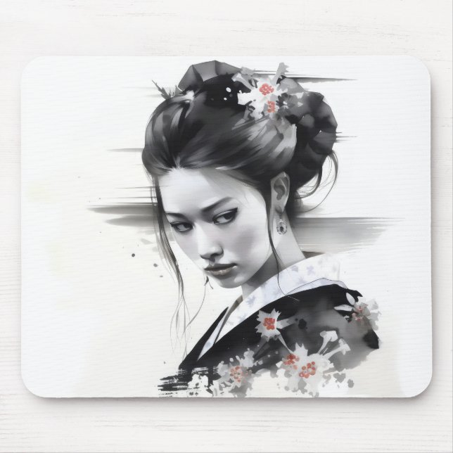 Geisha Black Ink Mouse Mat (Front)