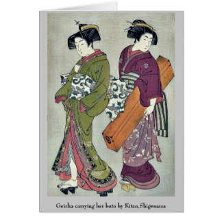 Geisha carrying her koto by Kitao,Shigemasa