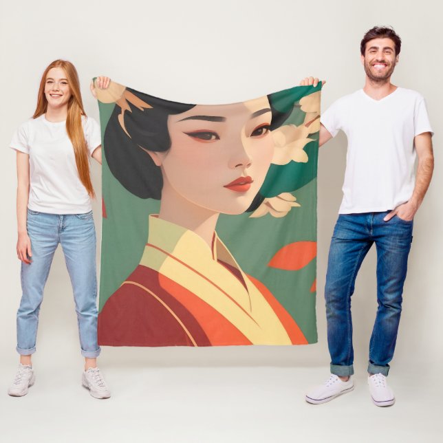 Geisha Colourful Art Fleece Blanket (In Situ)