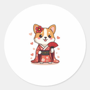 Geisha Corgi Dog Lover Welsh Classic Round Sticker