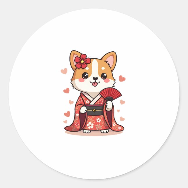 Geisha Corgi Dog Lover Welsh Classic Round Sticker (Front)
