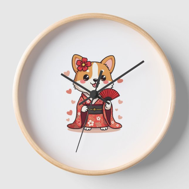 Geisha Corgi Dog Lover Welsh Clock (Front)