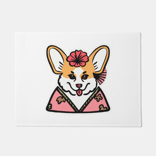 Geisha Corgi Dog Lover Welsh Doormat (Front)