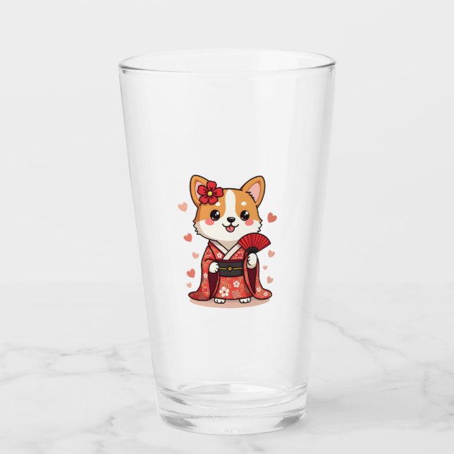 Geisha Corgi Dog Lover Welsh Glass (Front)