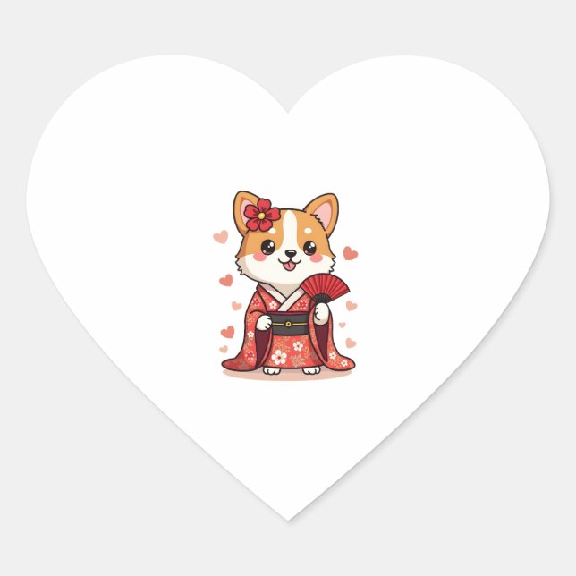 Geisha Corgi Dog Lover Welsh Heart Sticker (Front)