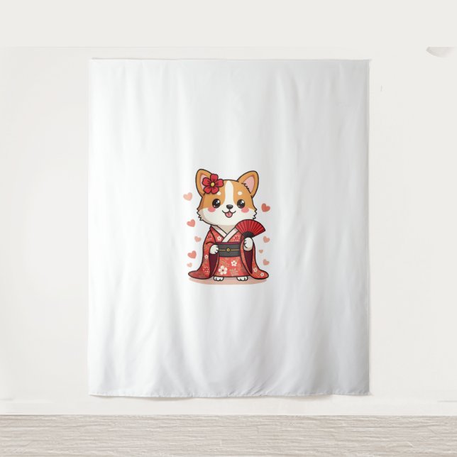 Geisha Corgi Dog Lover Welsh Tapestry (Front)