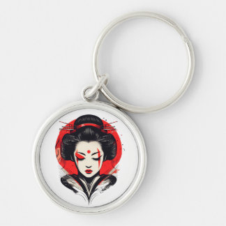 Geisha Elegance: Red and Black Beauty Key Ring