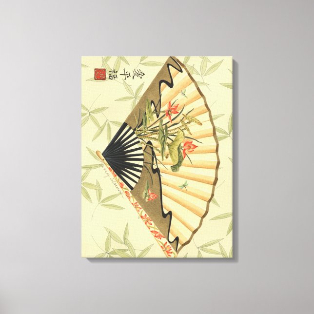 Geisha Fan with Leaves and Floral Print (Front)
