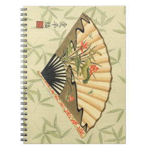 Geisha Fan with Leaves and Floral Print Notebook