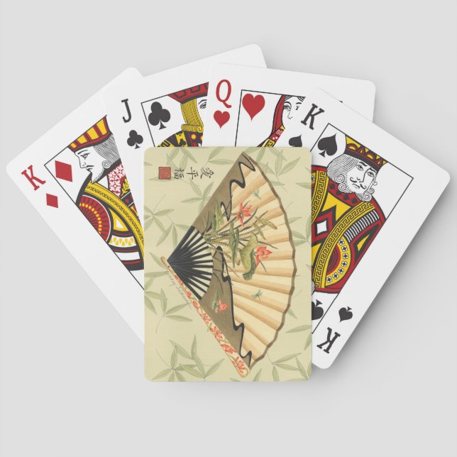 Geisha Fan with Leaves and Floral Print Playing Cards (Back)