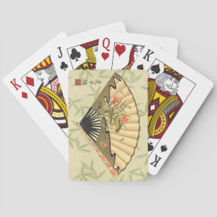 Geisha Fan with Leaves and Floral Print Playing Cards