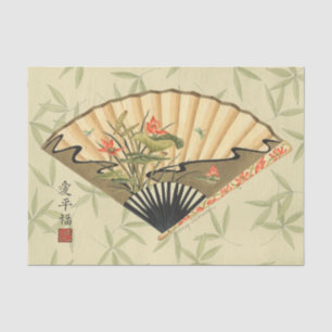 Geisha Fan with Leaves and Floral Print Tissue Paper