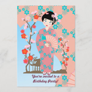 Geisha girl and flowers  birthday party invitation