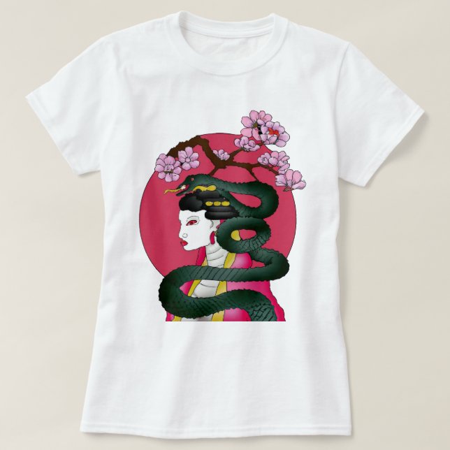Geisha girl and serpent T-Shirt (Design Front)
