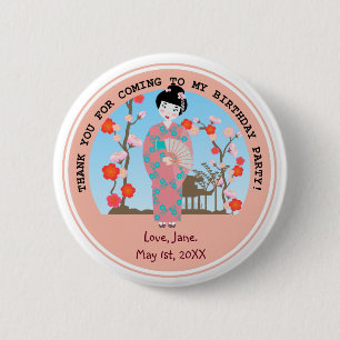 Geisha girl birthday party 6 cm round badge
