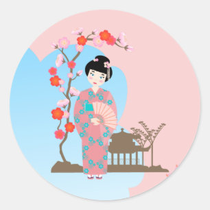Geisha girl birthday party classic round sticker