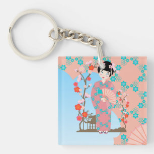 Geisha girl birthday party key ring