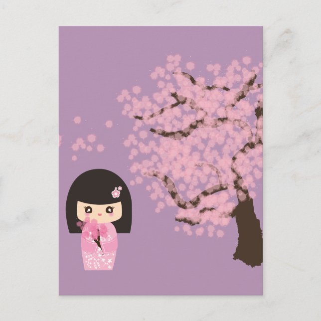 Geisha Girl Cherry Blossom cartoon customisable Postcard (Front)