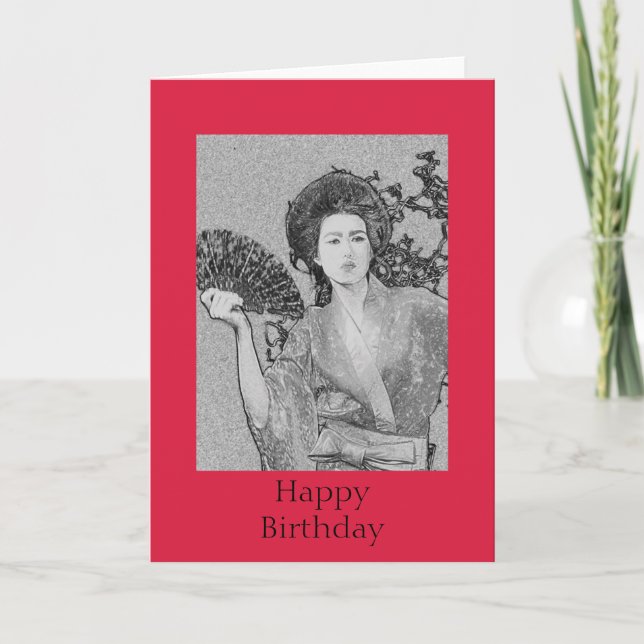 Geisha Girl Happy Birthday Card (Front)