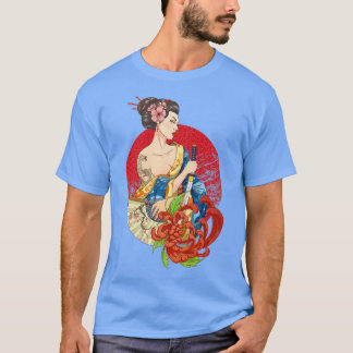 Geisha Girl Katana Sword and Tattoo of Dragon Japa T-Shirt