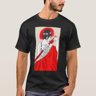Geisha Girl Katana Sword And Tattoo Of Japanese Fl T-Shirt