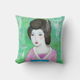 Geisha Girl Mixed Media Abstract Art Painting Cushion