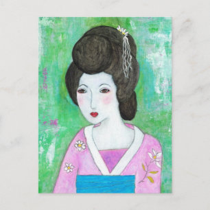 Geisha Girl Mixed Media Abstract Painting Postcard