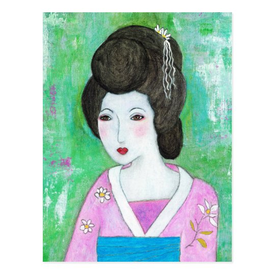 Geisha Girl Mixed Media Abstract Painting Postcard